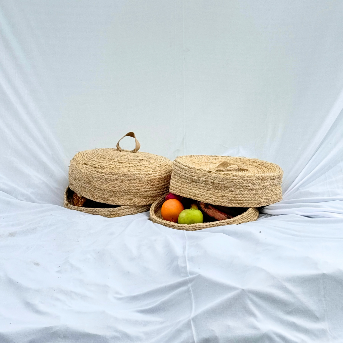 Beige Banana Fiber Serving Tray with Lid