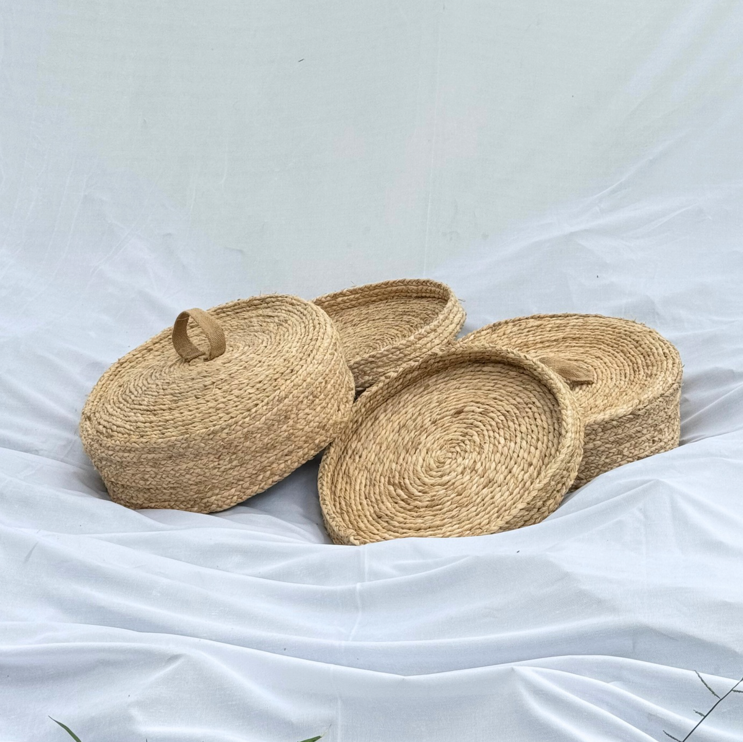 Beige Banana Fiber Serving Tray with Lid