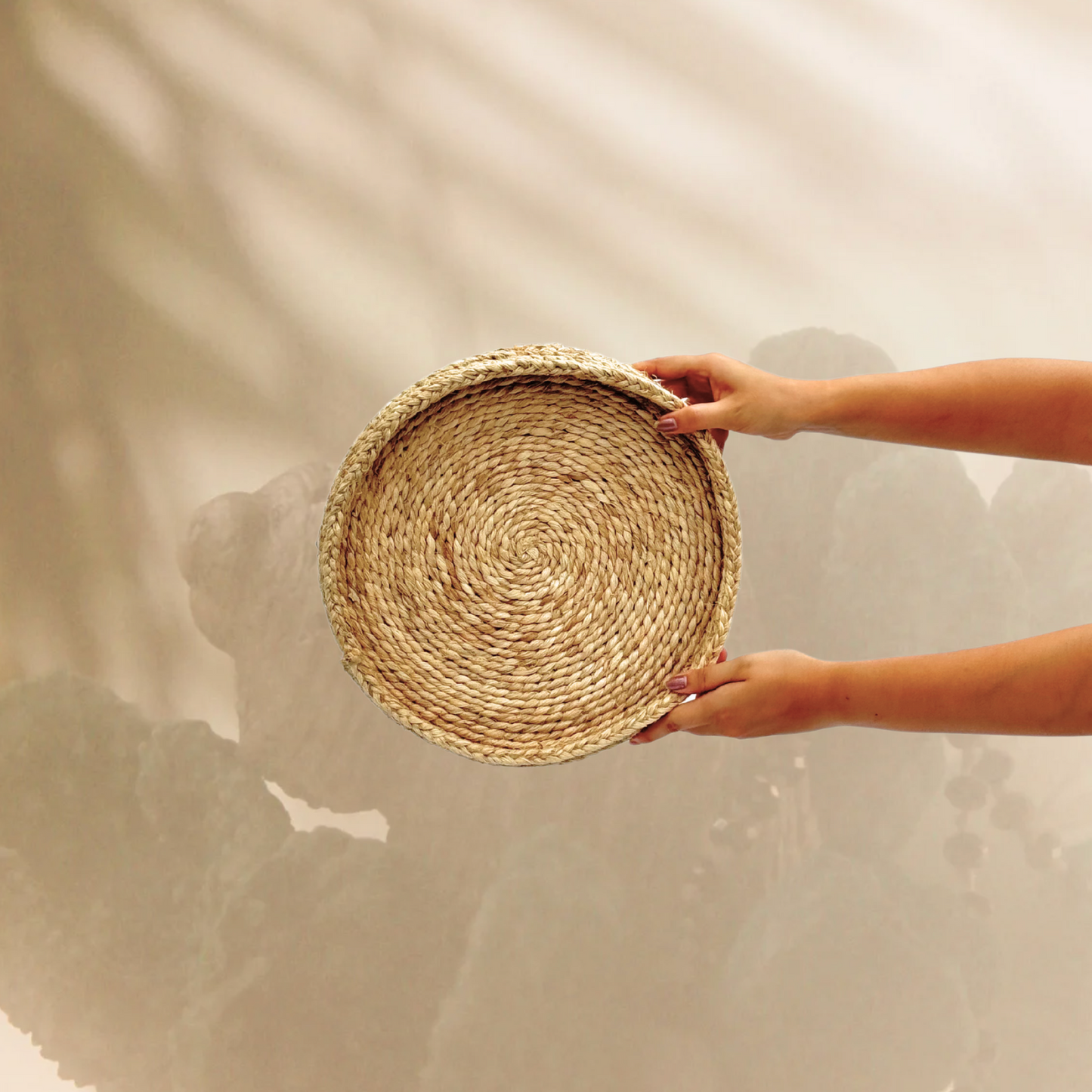 Beige Banana Fiber Serving Tray with Lid